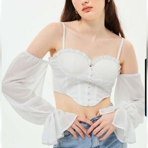 Cider White Crop Corset Top Edwardian Victorian Cottagecore Boho XS